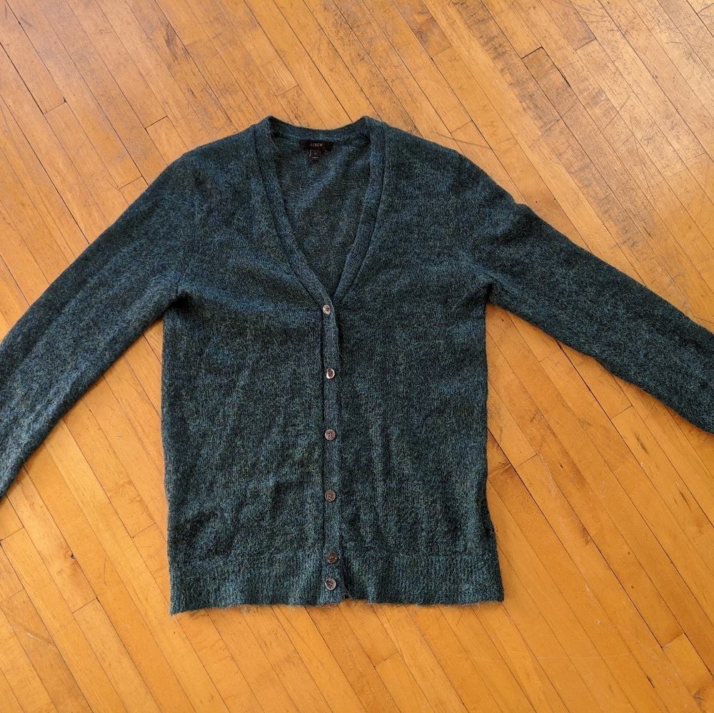 J. Crew green mohair cardigan